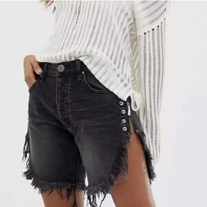 One x One Teaspoon Frankies Extreme Side Split Denim Black Studded Jeans Shorts